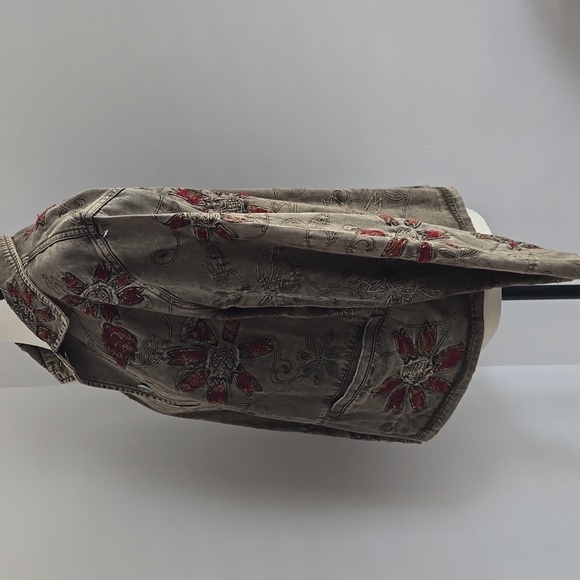 Vintage Chico's Design Green Floral Embroidered Jean Jacket Size Large - Picture 4 of 6